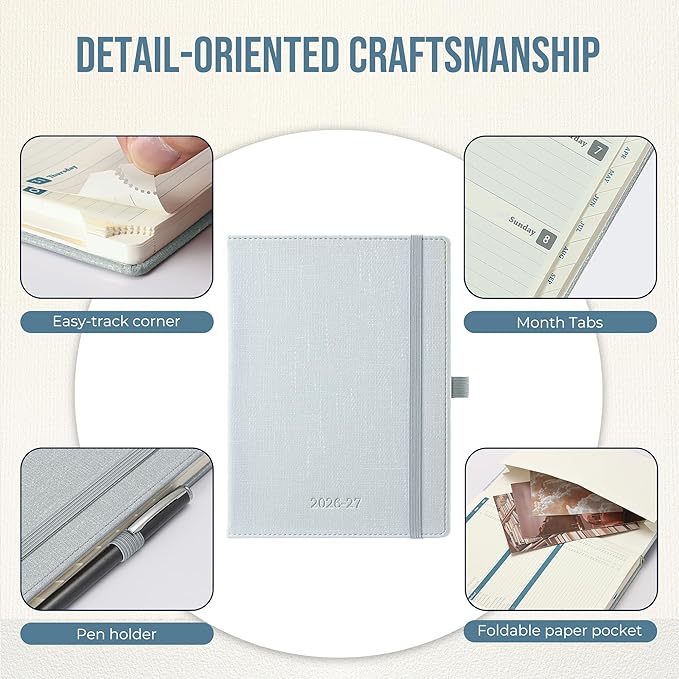 Planner 2026-2027 Weekly & Monthly Planner, 18 Month Academic Calendar July 2026 – Dec 2027, Horizontal Layout with Monthly Tabs, Textured Fabric Hardcover, Pale Ice Blue