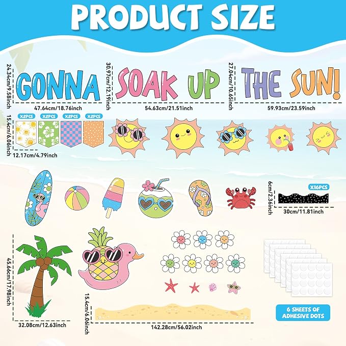 Summer Bulletin Board Set Summer Beach Classroom Decoration Hawaiian Tropical Sun Beach Bulletin Board Composition Paper Cutouts for Classroom Back to School Office Chalkboard Wall Decor