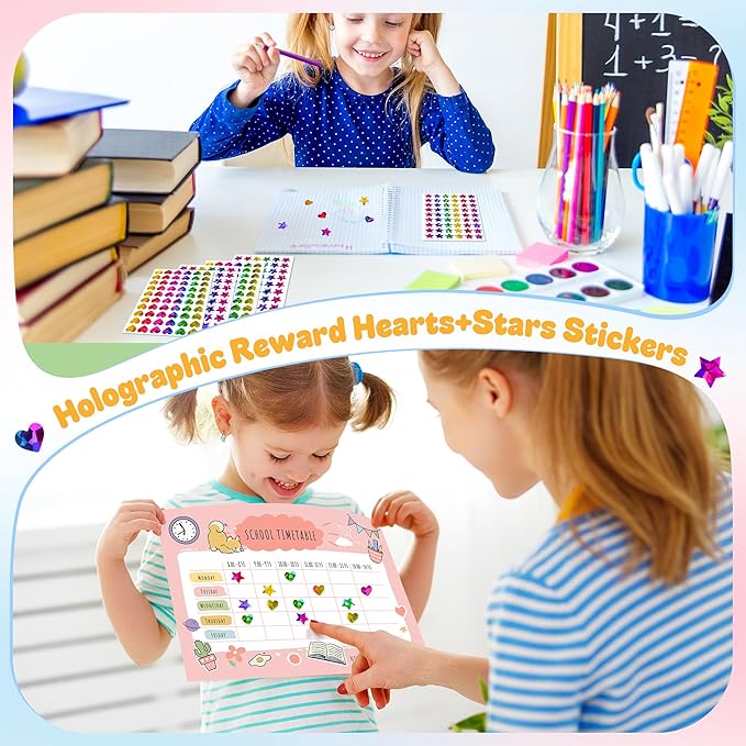 1710 Holographic Star and Heart Stickers 0.6", Self-Adhesive for Kids Rewards, Classroom Supplies, Behavior Charts, Student Incentives, Planner, Scrapbooking, DIY Crafts, Party Favors, Holiday Decor