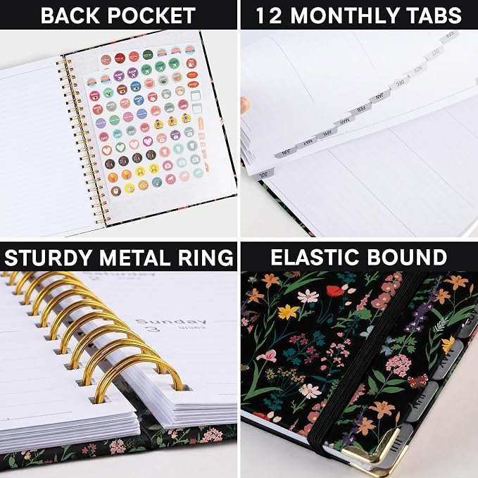 Planner 2026-2027, Weekly and Monthly Academic Planner, Jul 2026 - Jul 2027, 8.5"x11" Large Hardcover Daily Planner Calendar with Tabs for Women, Year Planning Agenda for Teacher and Student (Flowers-2)