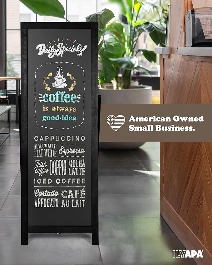 Ilyapa Chalk Board Sign Board 46" x 18" Black Large Reversible Chalkboard Signs Outdoor Menu Boards for Restaurant, A-Frame Sandwich Sidewalk Signs for Businesses, Food Truck Party or Wedding