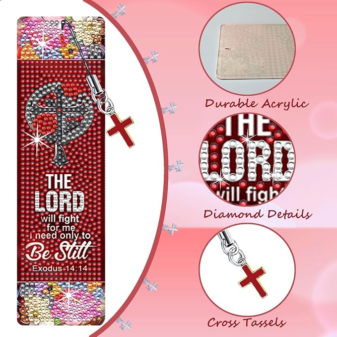 8PCS Diamond Painting Art Bookmarks,Cute Acrylic Bookmarks Crafts Kits Gifts with Pendants for Adult Women Book Lovers (bible2)