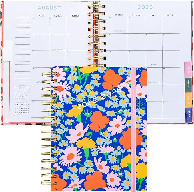 ban.do 17-Month Medium Daily and Weekly Planner Dated August 2025 - December 2026, Hard Cover Self Care Journal, Spiral Agenda with Monthly Calendar, Stickers, Art & Bonus Pages (Blue Floral)