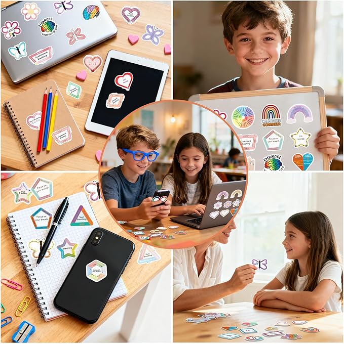 100 PCS Anxiety Sensory Stickers Calm Sensory Stickers Anti Stress Anxiety Relief for Classroom Teacher Adults Teens Supplies