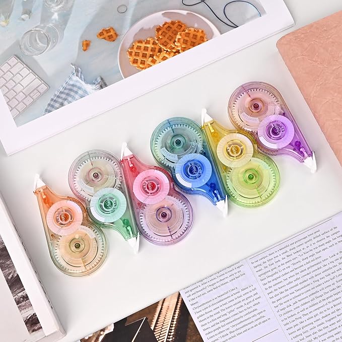 Temiary 6 Pcs Correction Tapes for Instant Corrections, Easy To Use White Smooth Pull Out Tape, Aesthetic Tape for School Office (Gradient)