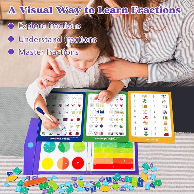 Magnetic Fraction Educational Puzzle STEM Toys Fraction Tiles and Fraction Circles Book Fraction Manipulatives for Elementary School Math Learning Toys Birthday for Kids