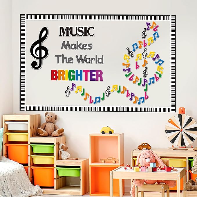BeYumi Music Notes Border Decor - 108Pcs Back to School Music Notes Bulletin Board Set Music Makes The World Brighter Cutouts Piano Border Trim Preschool Classroom Chalkboard Wall Decoration Supplies