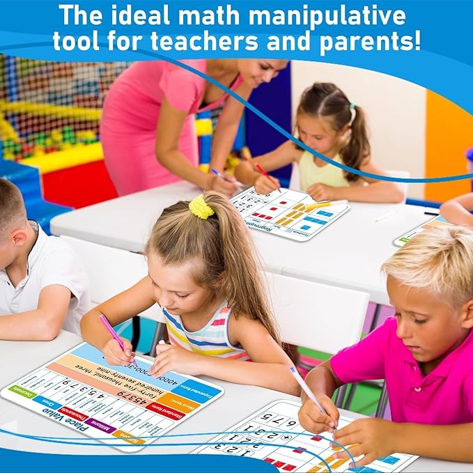 48Pcs Place Value Double Sided Cardboard for Students Dry Erase Sheets Billions to Decimal Numbers Whiteboard Math Regroups Manipulatives Supplies for Teacher Teaching Tool Portable Learning 12" x 9"