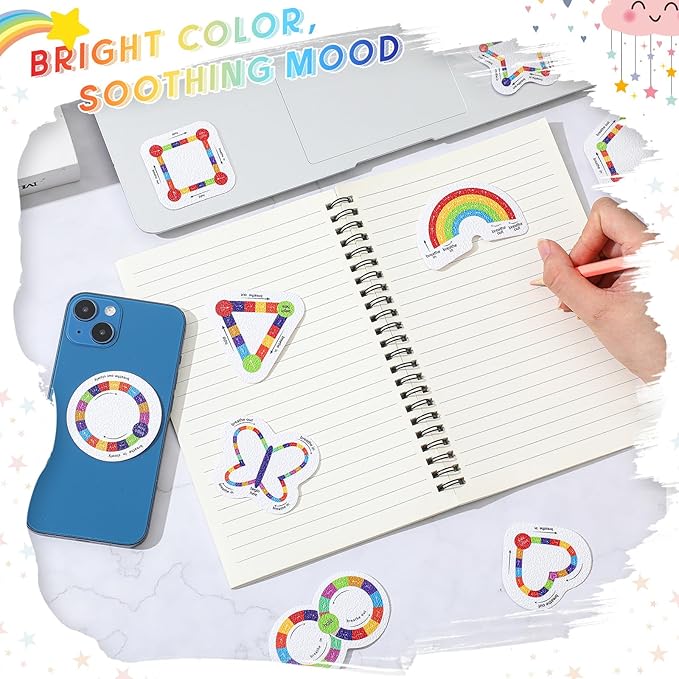 Gersoniel 36 Pcs Anxiety Sensory Stickers Strips Adhesive Textured Mental Health Calm Stickers Mindfulness Fidget Decals Stress Anxiety Relief Items for Therapy Office Desk (Bright Breathe)