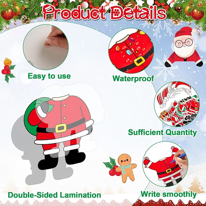 60pcs Christmas Theme Cutouts Santa Claus Bulletin Board Decorations Xmas Santa Claus Paper Cut-Outs Classroom Decor for Xmas Classroom DIY Craft Photo Wall Door Christmas Winter Party Supplies