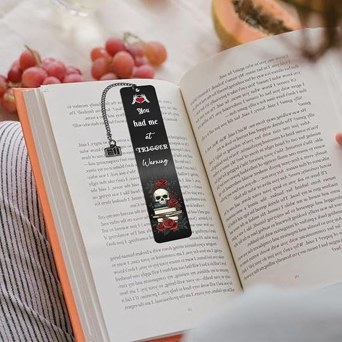 Dark Romance Merch Metal Bookmarks: Skull Rose Book Mark Clips with Charm, Enemies to Lovers Page Marker Reading Women, Bookish Gifts for Birthday Halloween School Office Supplies