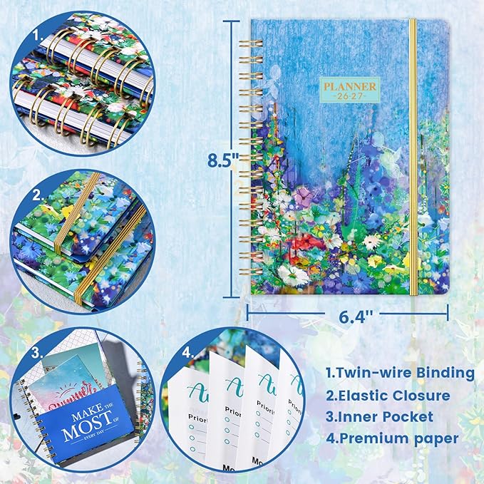 2026-2027 Planner - Weekly and Monthly Academic Planner 2026-2027, JUL. 2026 - JUN. 2027, 6.4" x 8.5", 26-27 Academic Planners with Monthly Tabs, Sturdy Cover, Premium Paper, Back Pocket, Strong Twin-wire Binding