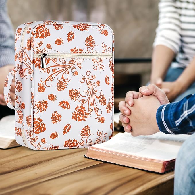 GERMUN Bible Cover with Durable Handle, Carrying Book Case Church Bag Bible, Protective with Zippered Pocket, Bible Study Accessories Supplies, Book Protector for Book Lovers, Orange