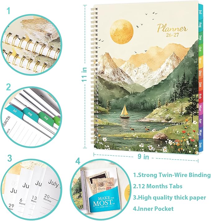 Planner 2026-2027 - Academic Planner 2026-2027 Weekly and Monthly, July 2026 - June 2027, 8.5''x11'', Weekly Monthly Planners with Printed Tabs, Inner Pocket