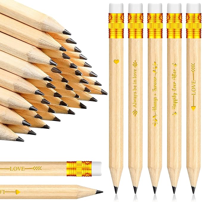 Crtiin 50 Pcs Bridal Shower Pencils Half Golf Wedding Pencils with Eraser 4 Inch Short Pocket Pre Sharpened for Wedding Game Bridal Shower Presents Classroom School(Wood Color)