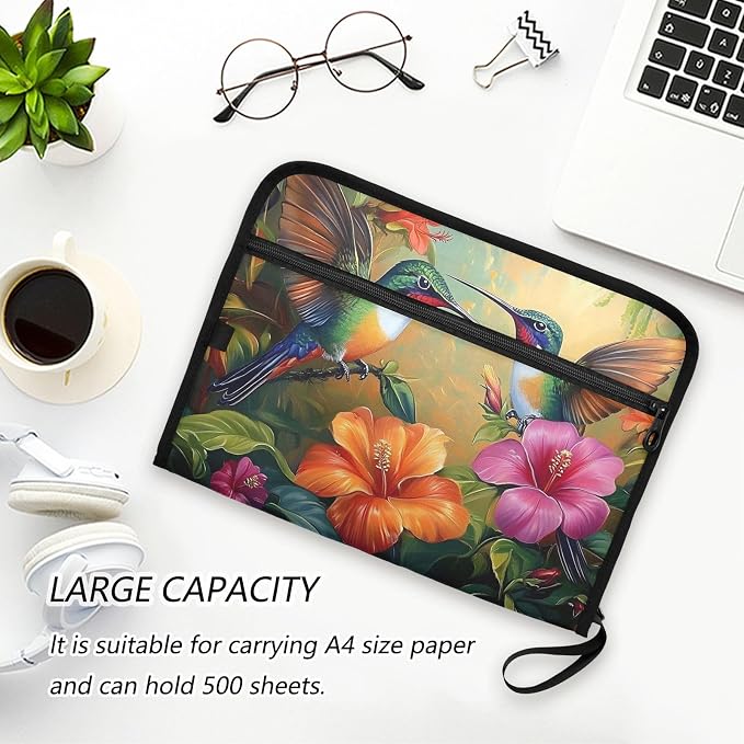 Expanding File Folder Hummingbirds Butterflies Spring Floral Accordion File Organizer 13 Pockets Document Organizer with Zipper Labels A4 Letter Office Storage