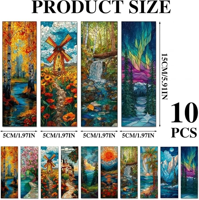 Fantasy Seasons Bookmark Gifts - 10 Pcs Pretty Stained Glass Art Bookmarks for Women Men Book Lovers Students Aesthetic Page Marks School Reading Accessories Bookish Birthday Graduation Gift