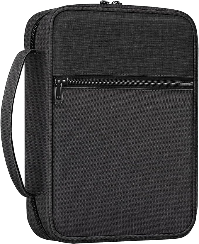 FINPAC Bible Cover, Carrying Book Case Church Bag Bible Protective with Handle and Zippered Pocket, Gift for Mother Lady Women Men, Midnight
