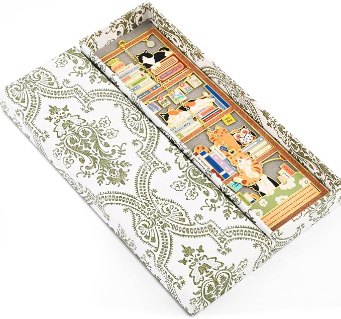 Cat Bookmark for Women, Cute Metal Bookmarks with Vintage Gift Box, Ginder Tabby Orange Book Mark, Cat Book Charm, Cat Book Marker for Reading, Gifts for Cat Lovers, Book Lovers, Mom, Bestie, Dad