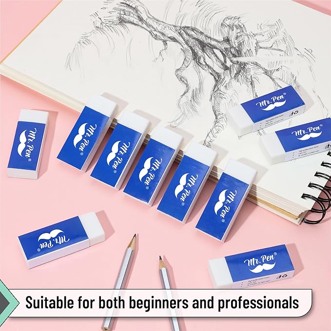 Mr. Pen- White Pencil Eraser, 10 Pack, Large Latex Free Vinyl Block Erasers for School, Office, Art Sketching, Homework, Exams, Clean Smudge-Free Correction