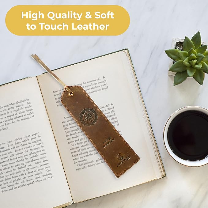 Sovereign-Gear Leather Bookmarks for Men and Women | Quality Bookmark with Nautical Compass | 2 Smooth Handmade Leather Book Markers for Book Lovers (7x2) Gift