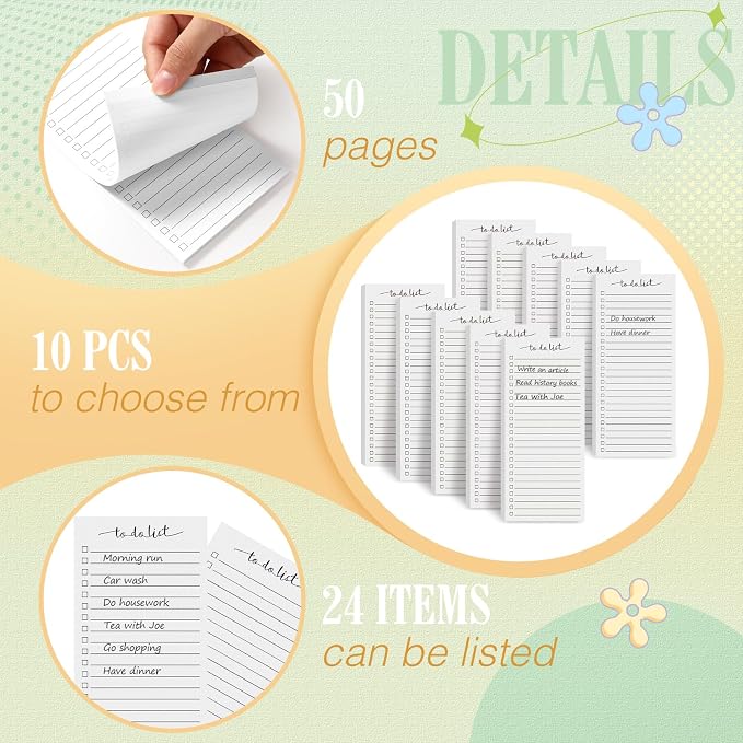 Censen 10 Pack 500 Sheets To Do List Notes Daily Checklist Notepads with 50 Sheets Each Undated Color Memo Pad Block Shopping List Pad Weekly Plan Notepad Organizer Planners(White,Lined)