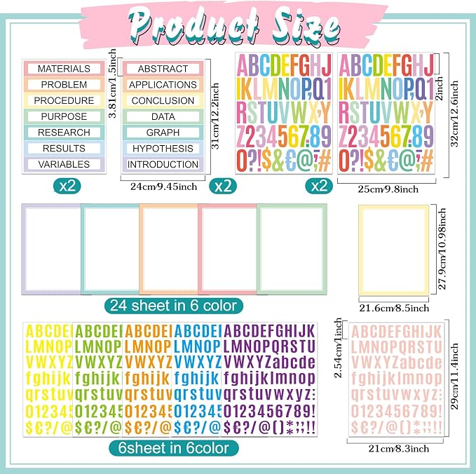 PerKoop 36 Sheets Science Fair Board Poster Boards Supplies 24 Self Adhesive Presentation Subtitles 4 Science Fair Project Titles 8 Personalized Letter Sticker for Classroom(Fresh Color)