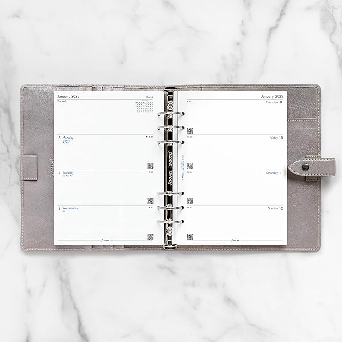 Filofax Calendar Diary Refill, A5 Size, Week-to-View, White Paper, Unruled, English, 2025 (C68522R-25)