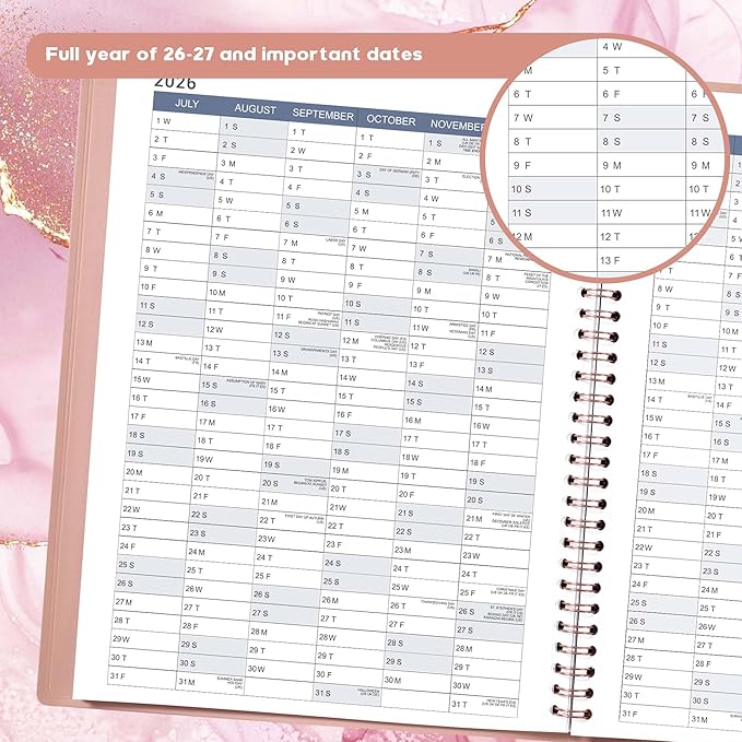 2026-2027 Appointment Book/Planner - Appointment Planner 2026-2027, July 2026 - June 2027, 11" x 9", 26-27 Daily Hourly Planner with 15-Minute Interval, Colorful Tabs - Rose Gold