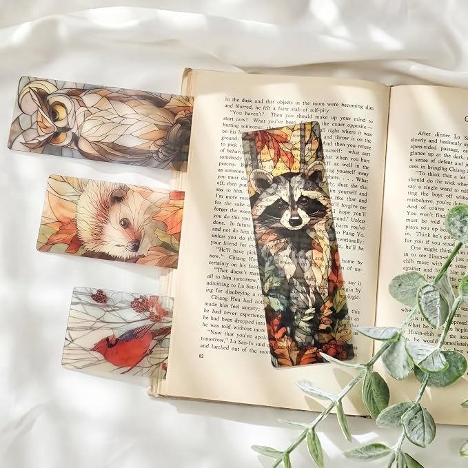Cute Animals Bookmark Gifts - 10 Pcs Fantasy Woodland Stained Glass Bookmarks for Women Men Book Lovers Students Pretty Page Marks School Reading Accessories Bookish Birthday Graduation Gift