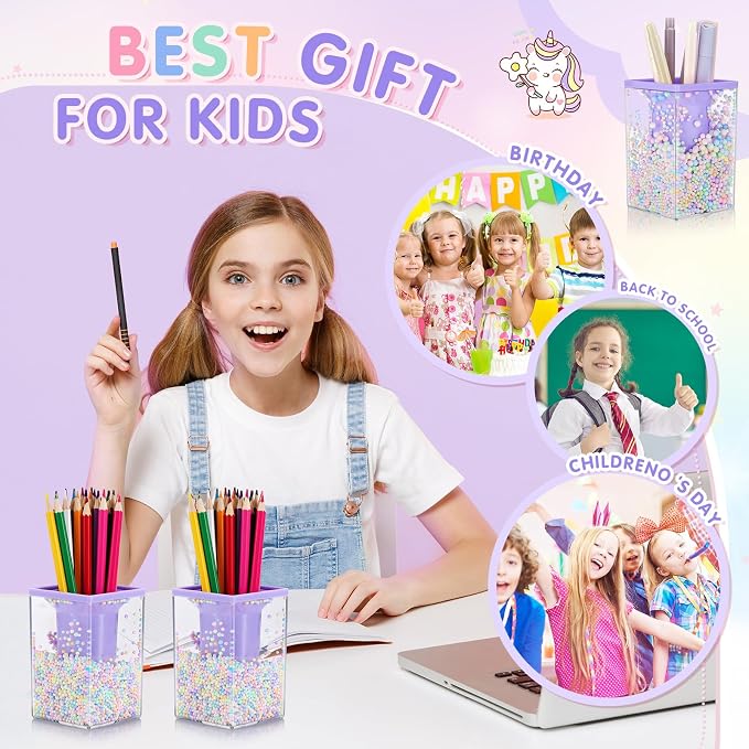 Zonon 2 Pieces Bubble Pen Holder for Desk Cute Makeup Brush Organizer & Pencil Holder with a Playful Sphere Design, Kawaii Desktop Accessories for Women, Office & School(Purple)