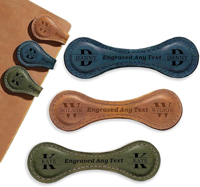 Personalized Magnetic Bookmark for Men, Leather Book Clip Engraved Book Marks for Women, Personalized Gifts for Book Lovers, Christmas, Birthday, Valentines Day (Light Brown-Magnetic)