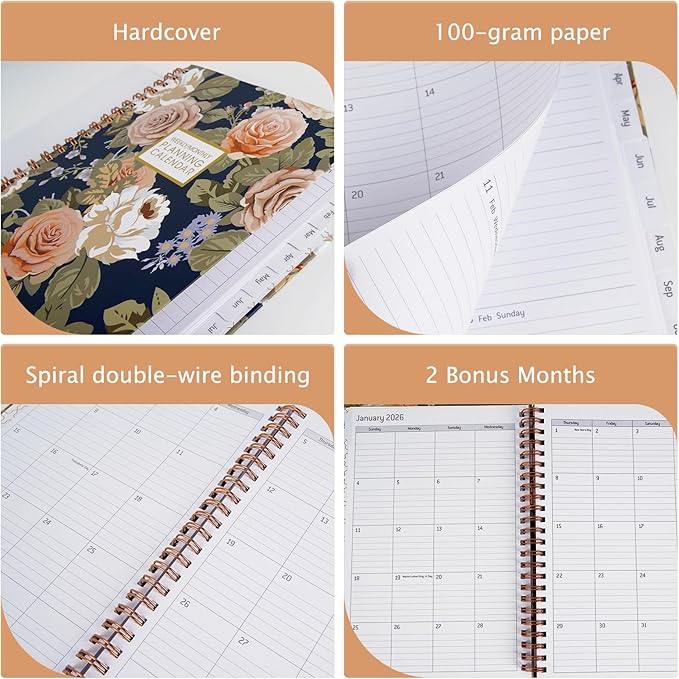 2026 Appointment Book, Weekly and Monthly Calendar Planner for Women, Jan 2026 - Dec 2026, Hardcover Planning Agenda book with Tabs, Spiral Bound, Inner Pocket, Perfect for School Office Supplies, 8.4" x 6.3" (Rosa)