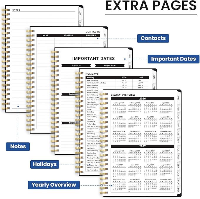 2026 Planner, Weekly and Monthly Planner for Women, January 2026 - December 2026, Hardcover 2026 Calendar Planner Book with Tabs, Inner Pocket, Spiral Bound, Perfect for Office Home School Supplies - A5 (6.3" x 8.5"), Floral Whispers