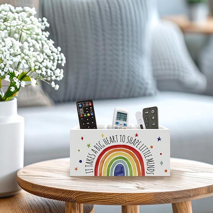 Boho Rainbow Teacher Pen Holder, Teacher Appreciation Gifts Office Pen Pencil Holder Organizer for Desk Accessories, Boho Rainbow Wooden Box Desk Decor for Office Classroom Desk Decorations
