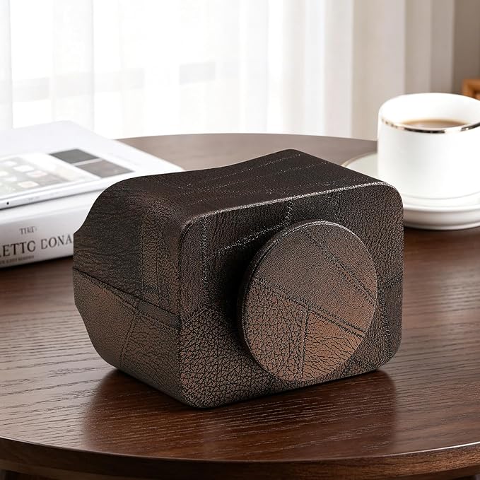 PU Leather Remote Control Holder, 360 Degree Rotating Desk Organizer Luxury Desktop Storage Rack, Rotating Bedside Storage Box for Desktop Office Living Room Bedroom (Brown Vintage)