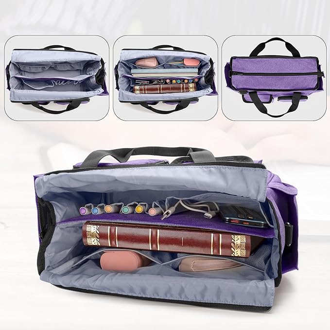 LUXJA Large Bible Bag with Water Bottle Pocket and Shoulder Strap, Bible Tote Bag for Women with Multiple Pockets (Bag Only), Purple