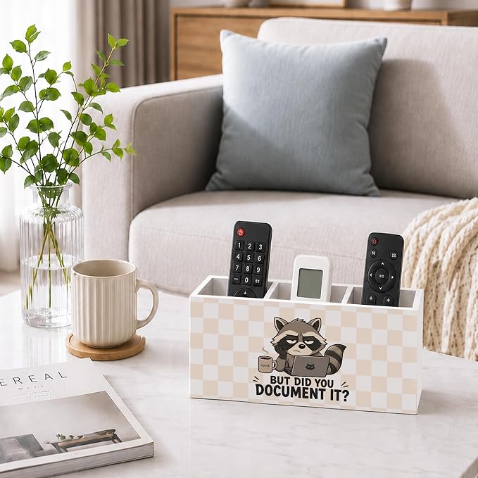 Funny Raccoon Pen Pencil Holder for Desk, Human Resource HR Gifts, Raccoon Gifts, But Did You Document It Checkered Wooden Pencil Holder Organizer Desk Accessories Decor for Home Office