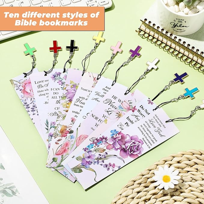 Gersoniel 30 Pcs Christian Bookmarks for Women Bible Verse Inspirational Scripture Bookmark Bulk Religious Page Marker with Cross Pendant for First Communion Mother Day Church Gift(Pastel Style)