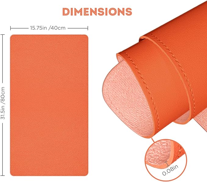 FTC PU Leather Desk Pad & Desk Blotter, Non-Slip Flannelette Base, Stitched Desk Mat for Keyboard, Mouse & Writing, Home or Office (Orange, 31.5” x 15.75”)