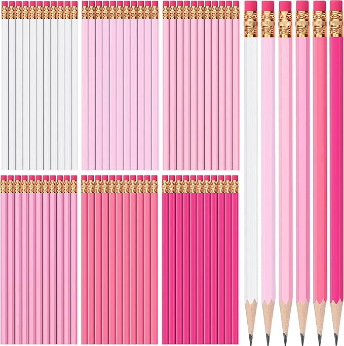 TecUnite 60 Pcs HB Pencils #2 Unsharpened Wood Cased Pencils with Eraser Hexagonal Pencil Cute Graphite No 2 Pen for Adults Gifts Exam School Office Sketching Learning(Pink Series, White)