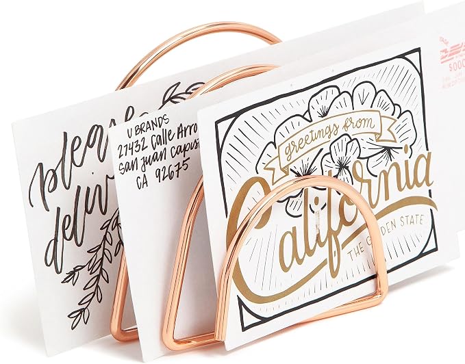 U Brands Desktop Fashion Filing Set, Desktop Organizer, Rose Gold Wire Metal, 10 Piece Office Gift Set (2104U00-01)