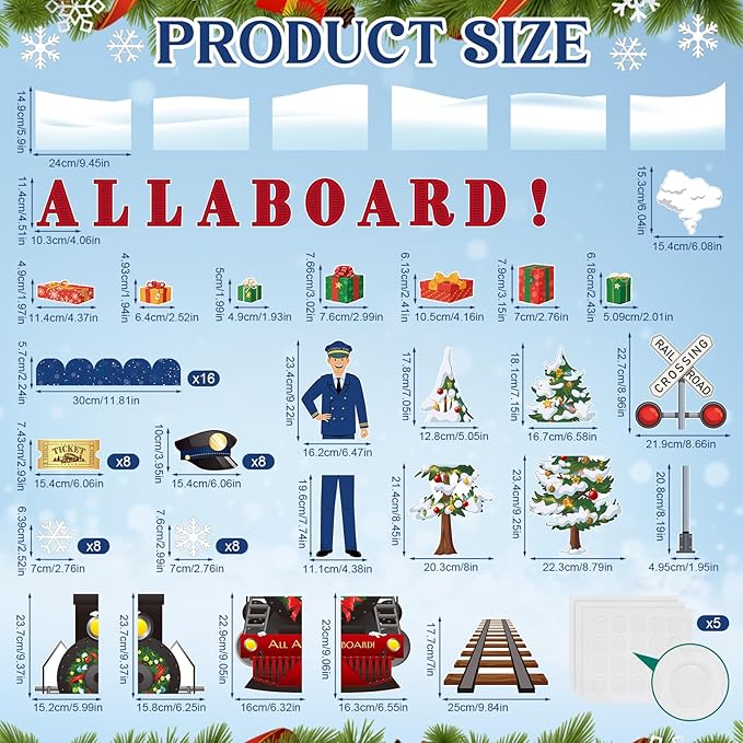 Christmas Bulletin Board Set Christmas Express Train Classroom Decorations Railroad Railway Crossing Tickets Conductor Paper Cutouts for Wall Door Decor for Office Home Xmas Display Supplies