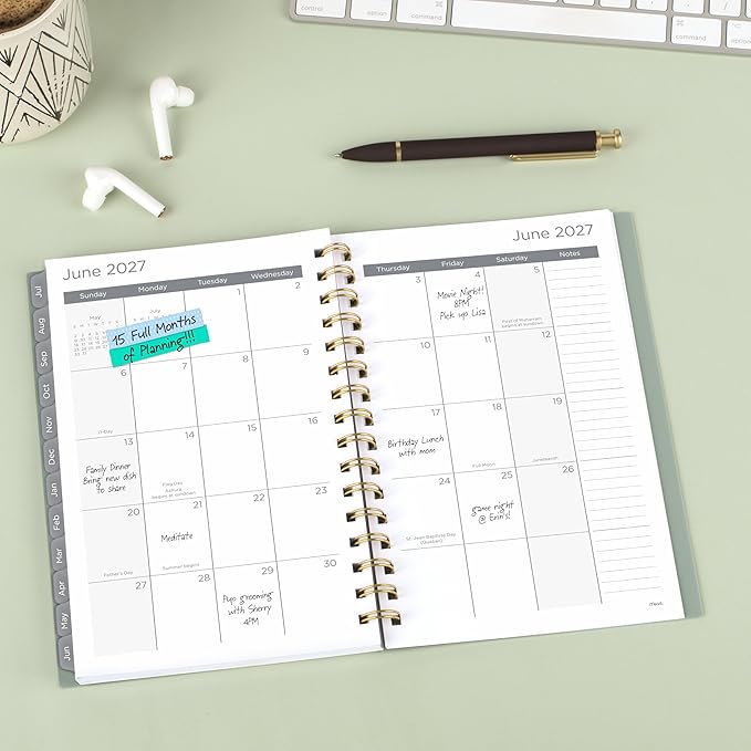 Mead Planner 2026-2027 Weekly & Monthly Academic 15-Month April-June, 5.5" x 8.5", Soft Grass (CAW42093)