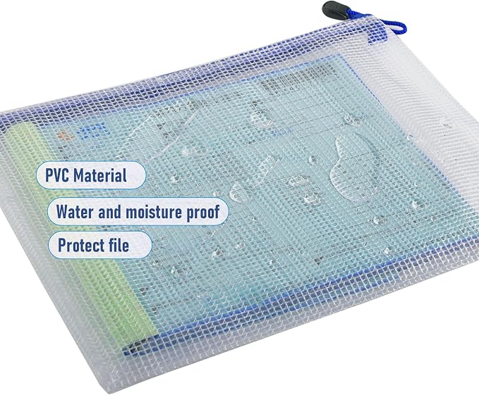 6 Pcs 5.31" x 7.68" B6 Sizes Mesh Zipper Pouch Bags, Mesh Bags with Zipper，Waterproof Clear Document Pouch for Organization Puzzles Travel, Office, Classroom Organization, B6 Multicolored