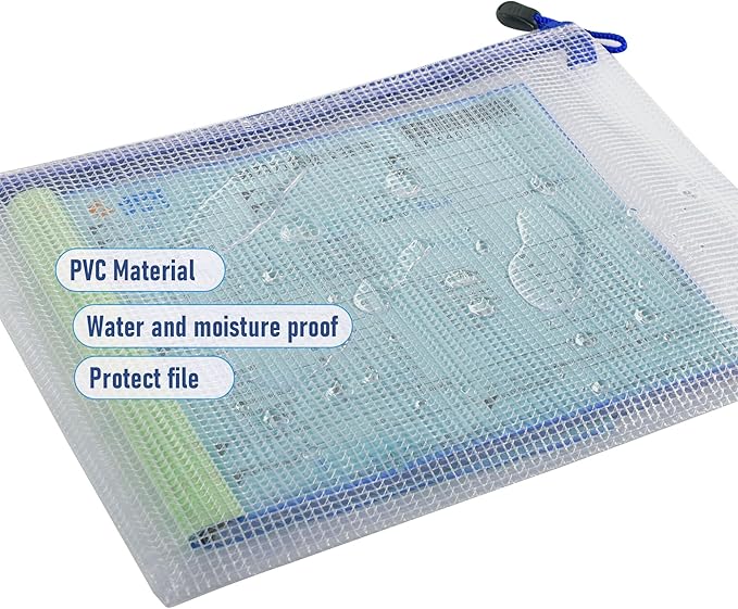 3 Pcs 16.93" x 12.01" A3 Sizes Mesh Zipper Pouch Bags, Mesh Bags with Zipper，Waterproof Clear document pouch for Organization Puzzles Travel, Office, Classroom Organization, A3 Red