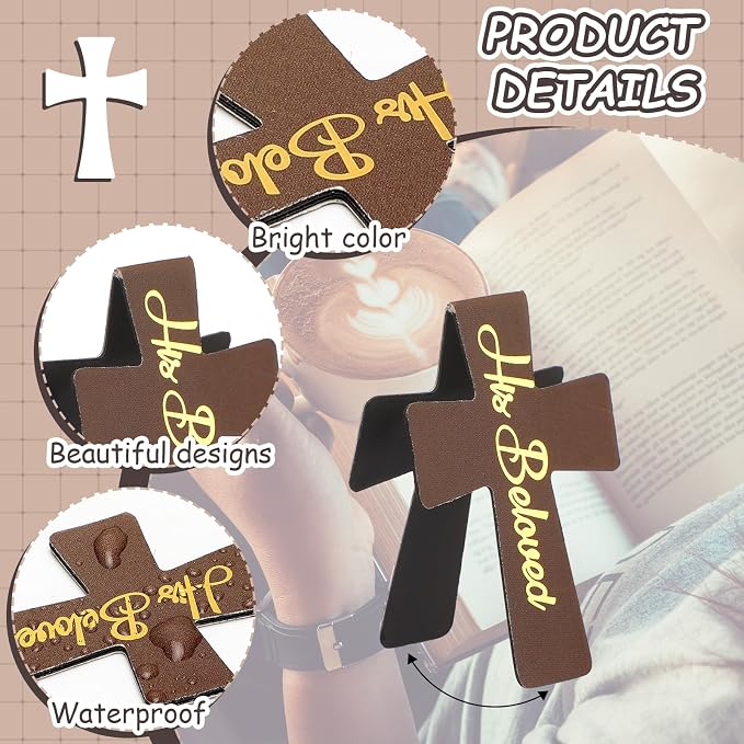 Outus 48 Pieces Magnetic Bookmarks Cross Christian Magnetic Page Markers Religious Bible Verses Bookmarks for Mother's Day Women Student School Reading Gifts Church Bible Study Group (Brown Style)