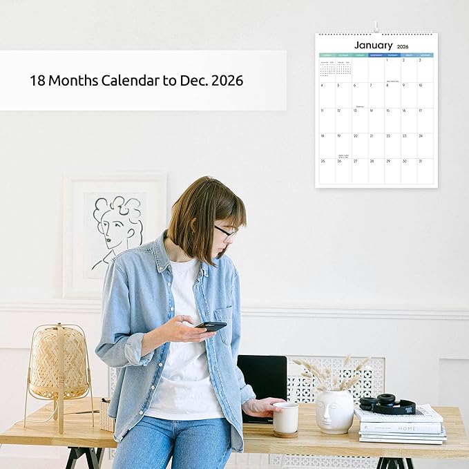 SKYDUE Wall Calendar 2025-2026, 18 Months Calendar from Jul. 2025 to Dec. 2026, 14.5 x 11.5 Vertical Wall Calendar with 280 Planner Stickers