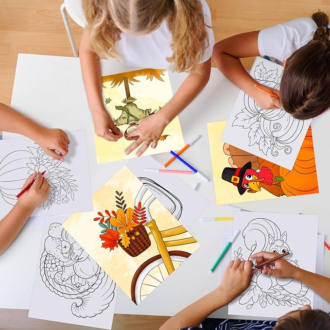 COCHIE 36PCS 8x10 Inches Fall Coloring Pages for Kids, Bulk Color Your Own Thanksgiving Paper Crafts Party Favors, Small Coloring Sheets Thanksgiving Day Gifts