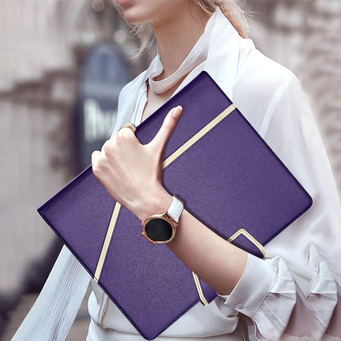Toplive Purple Business Padfolio with Clipboard, A4/Letter Size, Card Holders, Document Sleeve, Professional Portfolio Case for Women & Men